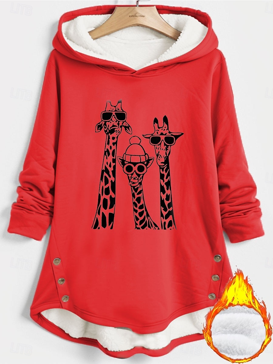 Felpa con cappuccio da donna felpa foderata in pile pigiama caldo felpe grafiche con animali calde casual morbide maniche lunghe lunghe casual stampa sportiva nera rosa rossa blu grigia autunno del 2025 a $29.99 –P3