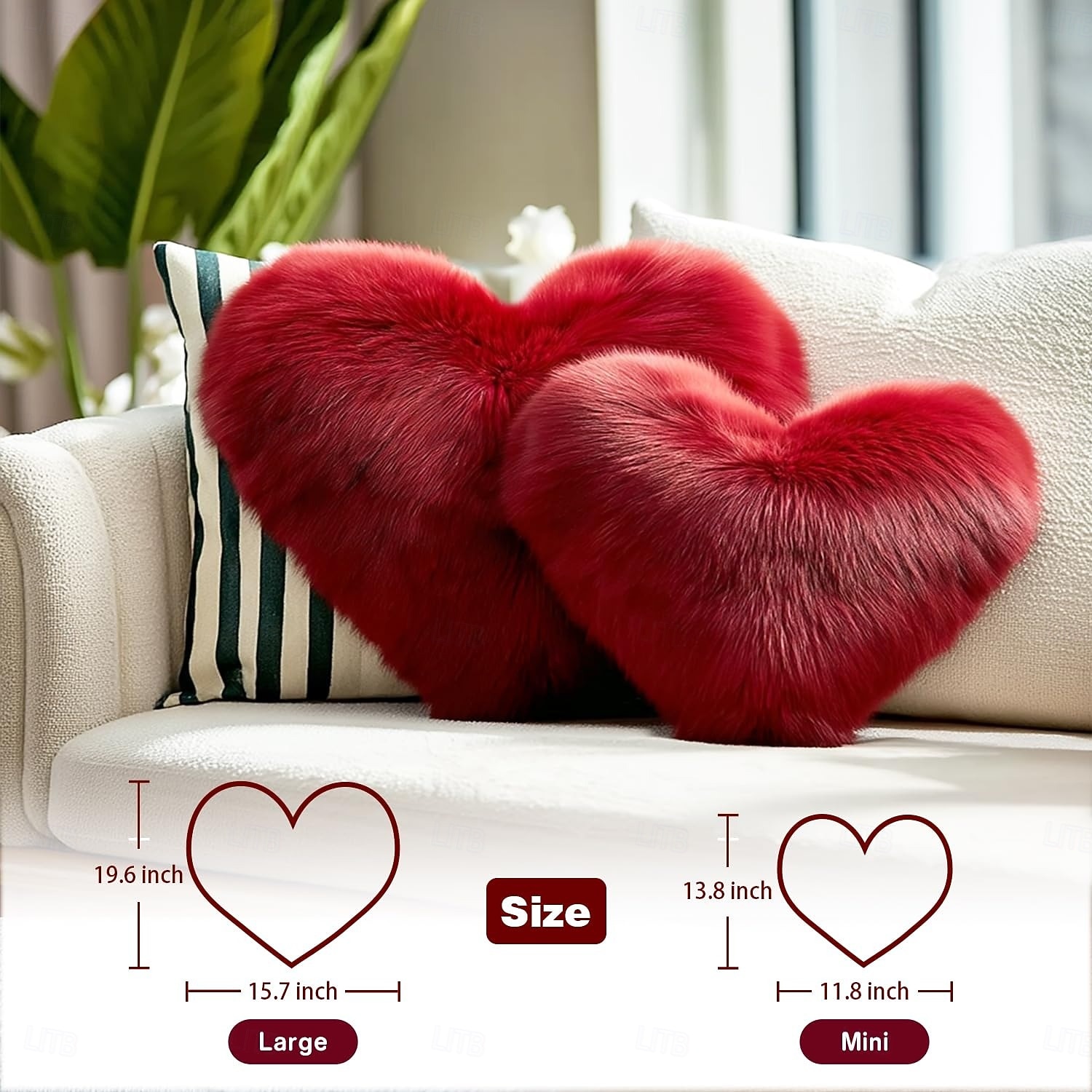 Valentine's Day Wine Red and Gray Heart-Shaped Pillow, Faux Fox Fur Decorative Cushion, Soft Fluffy Throw Pillow for Sofa, Chair, Bed, Living Room, Plush Home Decor Accent 2026 - $20.99 –P6