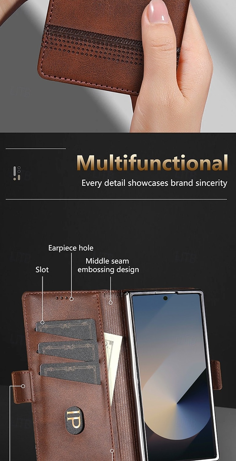Phone Case For Samsung Galaxy Z Fold 7 Z Fold 6 Z Fold 5 Z Fold 4 Back Cover Card Slot Shockproof Retro TPU PU Leather 2025 - $13.99 –P7