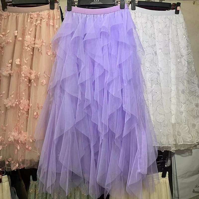 Damen Rock Schwingend Gazeröcke Mode Lässig Maxi Mittlere Hüfthöhe Röcke Einfarbig Unregelmäßiger Saum Mikroelastisch Urlaub Straße Aprikose Schwarz Weiß Rosa Frühling Polyester 2025 - $18.99 –P11
