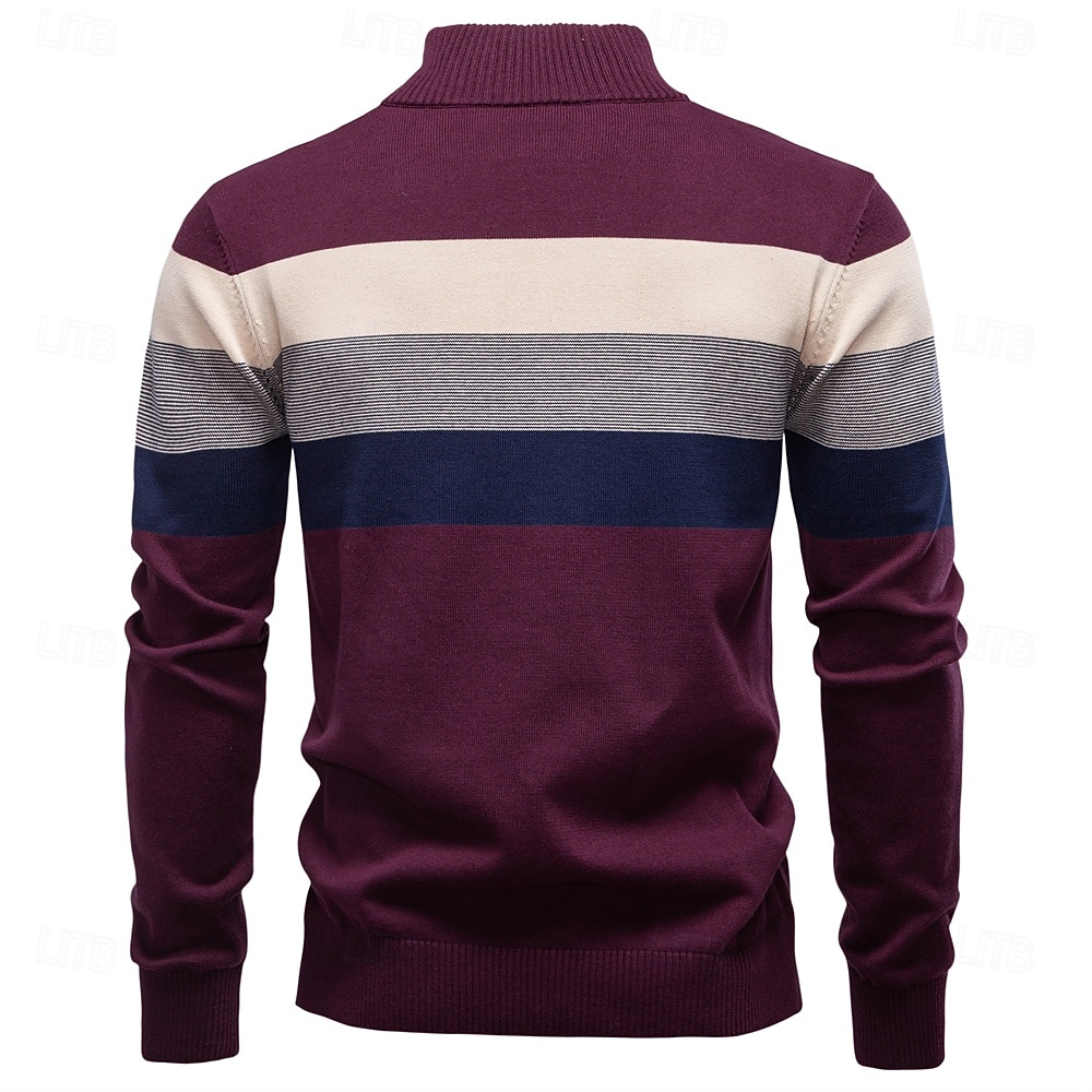 Homme Pull Tricoter Hauts Réguliers Demi-zip Bandes Rayé Col montant ancien Frais École Vacances Vêtement Tenue Printemps Automne Noir Violet S M L de 2025 ? $50.99 –P2