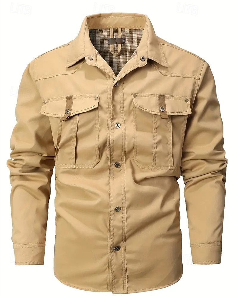 Herren Leichte Jacke Cargo-Jacke Freizeitjacke Urlaub Täglich Atmungsaktiv Tasche Herbst Winter Einfach Mode Klassisch Revers Regulär Schwarz Blau Khaki Jacken 2026 - $53.99 –P8