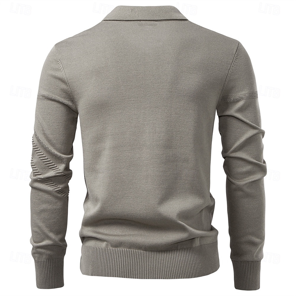 Herre Pullover genser Strikke Vanlige topper Jacquard Knapper Helfarge Polokrage Elegant Årgang Skole Hjem Klær Vår Høst Mørk Marineblå Kakifarget S M L 2026 - $35.99 –P2