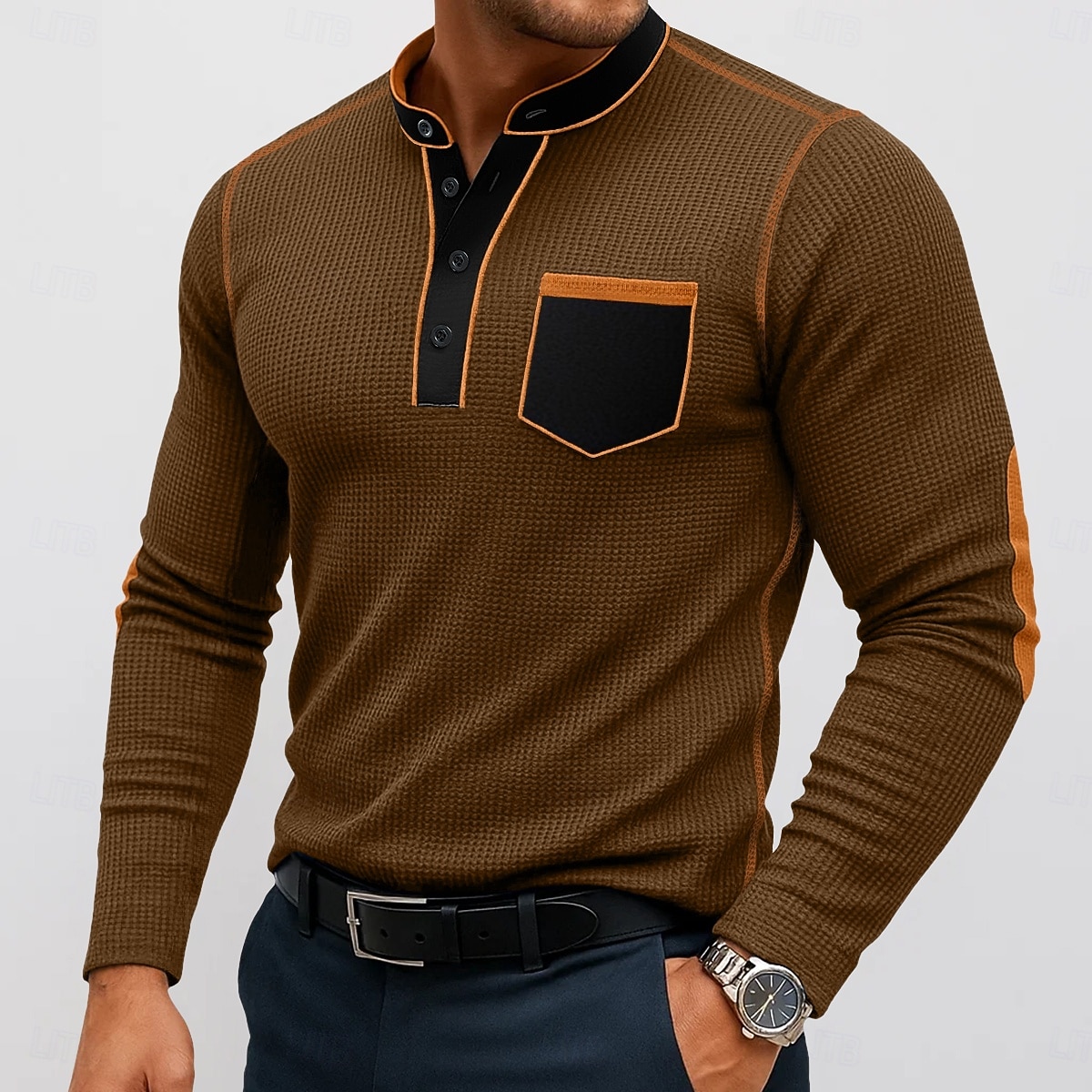 Men's Waffle Henley Shirt Tee Long Sleeve Henley Summer Fall Winter Solid Color Plain Fashion Designer Casual Color Block Buttons Basic Outdoor Casual Daily Black Navy Blue Brown Top Tee for Men 2025 - $23.99 –P6