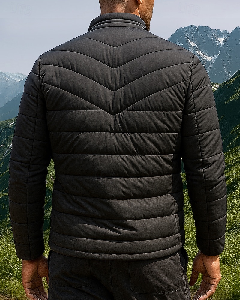 Men's Puffer Jacket Thermal Jacket Outdoor Thermal Warm Hiking Outfits Hiking Clothes Winter Autumn / Fall Top Camping / Hiking / Caving Running Solid Color Black Dark Blue Grey 2025 - $62.99 –P2