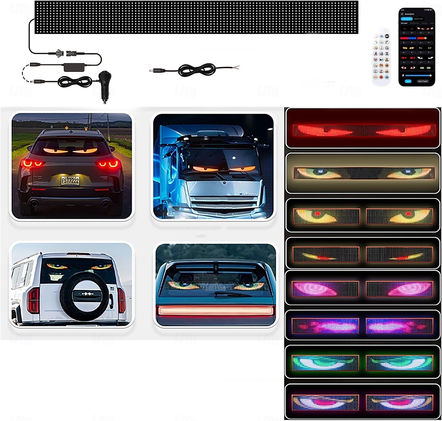 Lumières yeux du diable pour voitures, lumières yeux du diable à LED pour pare-brise de camion, panneau de pixels à LED d'animation de camion œil du diable à télécommande pour pare-brise de voiture de 2025 ? $74.99 –P2