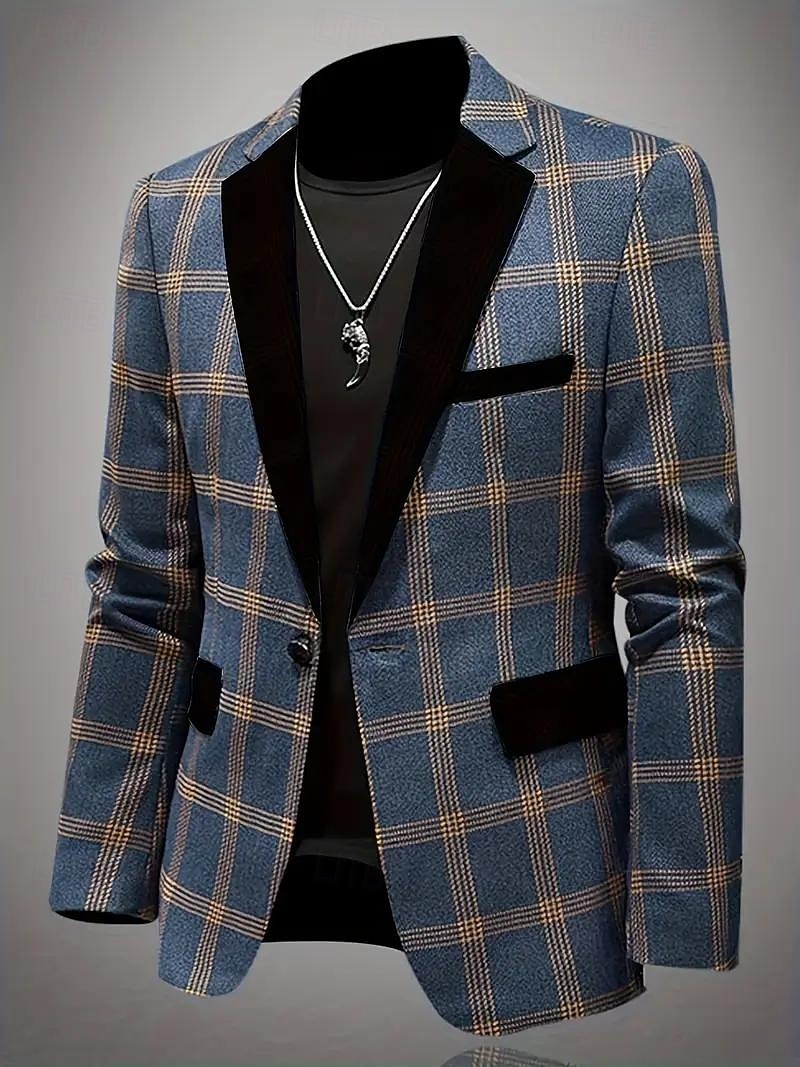 Bărbați Jachetă blazer Guler crestat Casual Plisat Blazer Albastru Prăfuit Fit adaptat Un singur rând, un nasture 2025 - $79.99 –P2