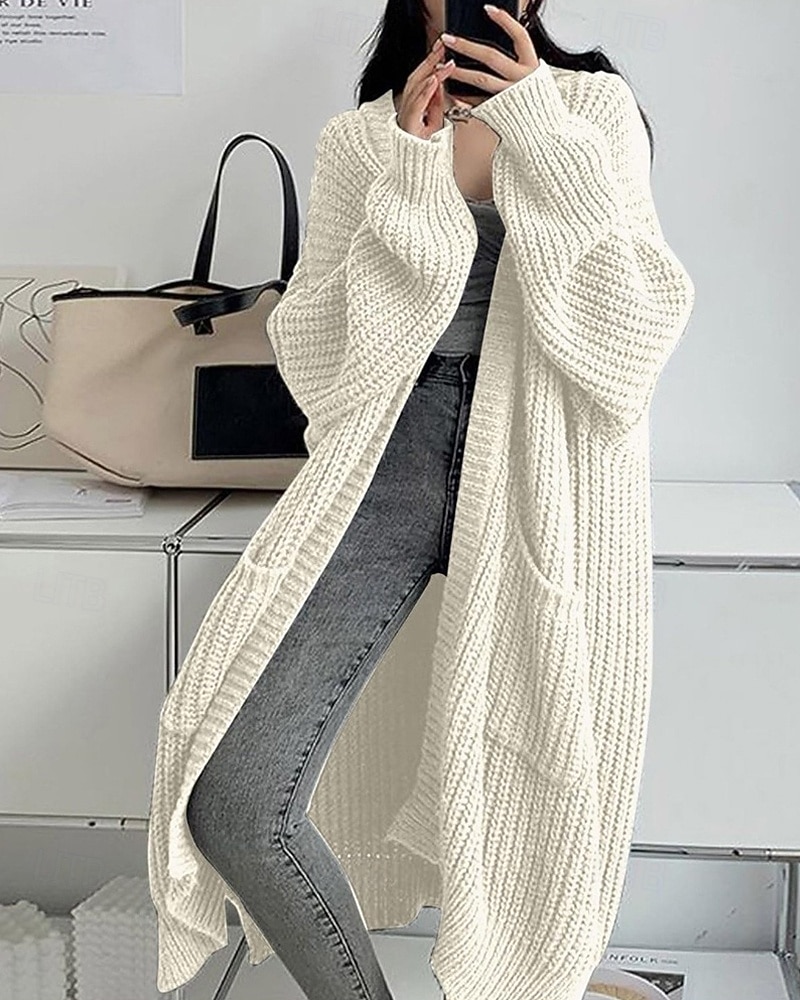 Naisten Neulos Neule Muoti Katutyyli Vapaa-aika Puhdas väri Joustin Avoin etuosa Tasku Kudottu Pitkähihainen Pitkät topit Neuloa ulko- Päivittäin Viikonloppu Viininpunainen Musta Syksy Talvi 2025 - $13.99 –P3