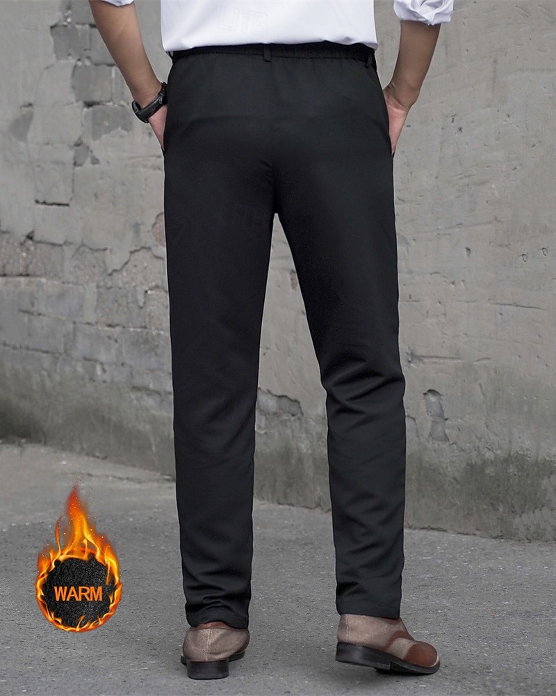Herren Anzughose Fleecehose Hose Chinos Stoffhosen Tasche Knöpfe Einfach Komfort Formell Party Arbeit Mode Klassicher Stil Schwarz Mikroelastisch 2025 - $29.99 –P4