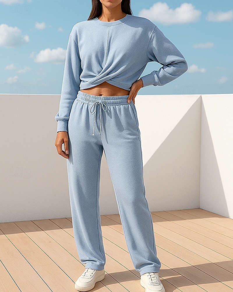 Mujer Conjuntos de chándal con jersey Conjuntos deportivos casuales Conjuntos de salón de 2 piezas Perneras anchas Color sólido Trajes de Yoga Primavera Negro Verde Ejército Al Aire Libre Viaje Correr 2025 - $35.99 –P3