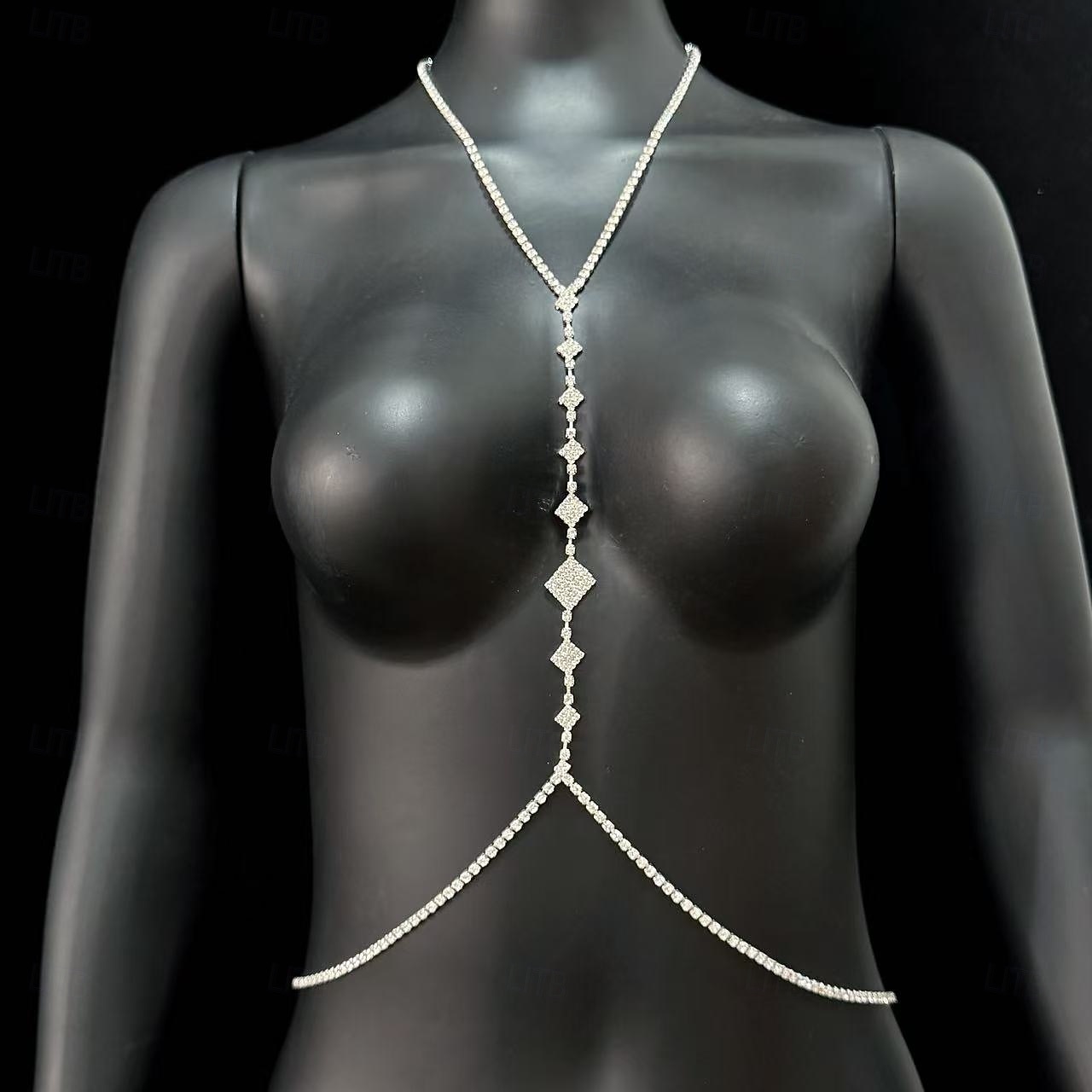Cadena corporal de diamantes de imitación de plata para mujer: joyería glamurosa para escote pronunciado para fiestas nocturnas, ropa de club, bodas y ocasiones especiales. 2026 - $11.99 –P5