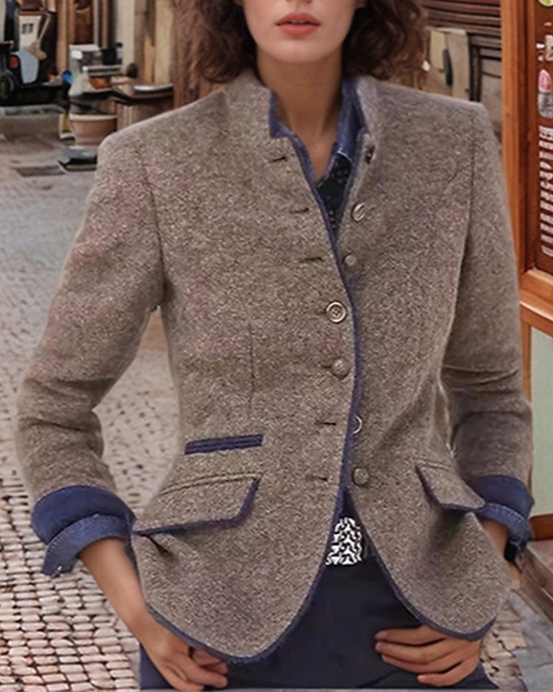Dame Trenchcoat Hold Varm Bekvem Lomme Knapper Mote Utendørs عادي Ut på byen Helg Enkeltkneppet Normal Høy krage Normal Langermet Yttertøy kaffe Grå Høst Vinter 2025 - $44.99 –P1