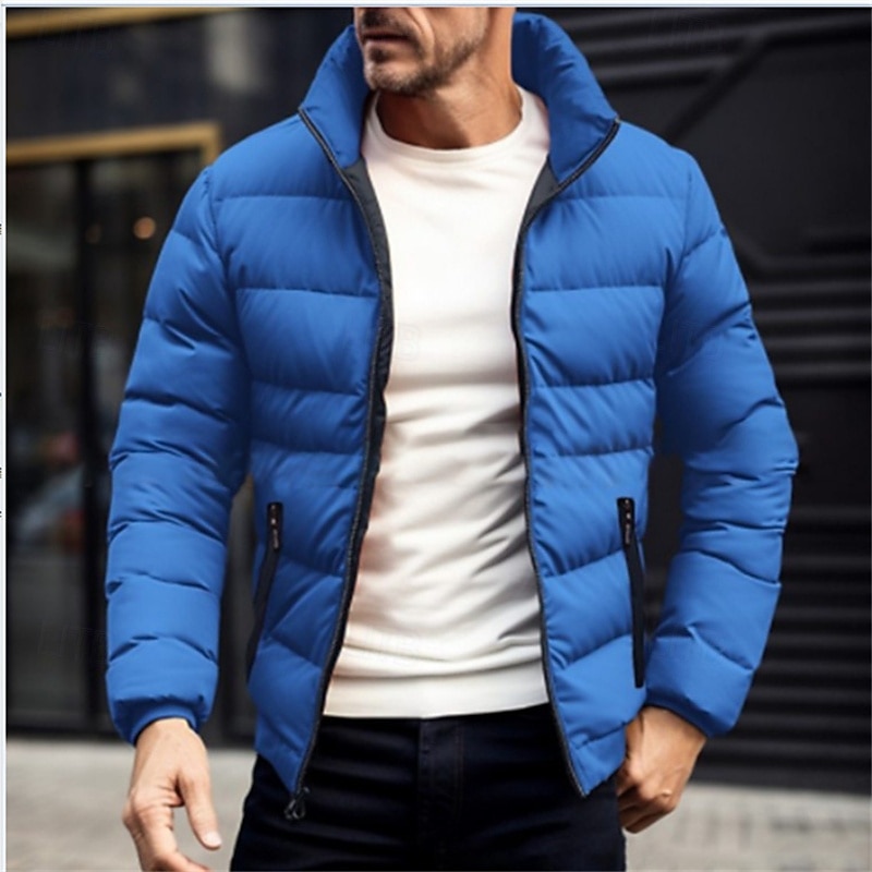 Pánské Zimní kabát Puffer bunda Polstrovaná bunda Kapsy Polyester Dovolená Denní nošení Rande Standardní Módní Na běžné nošení Pohodlné Zahřívací Zima Plná / Jednobarevná Fialová Černá Námořnick 2026 - $22.99 –P3
