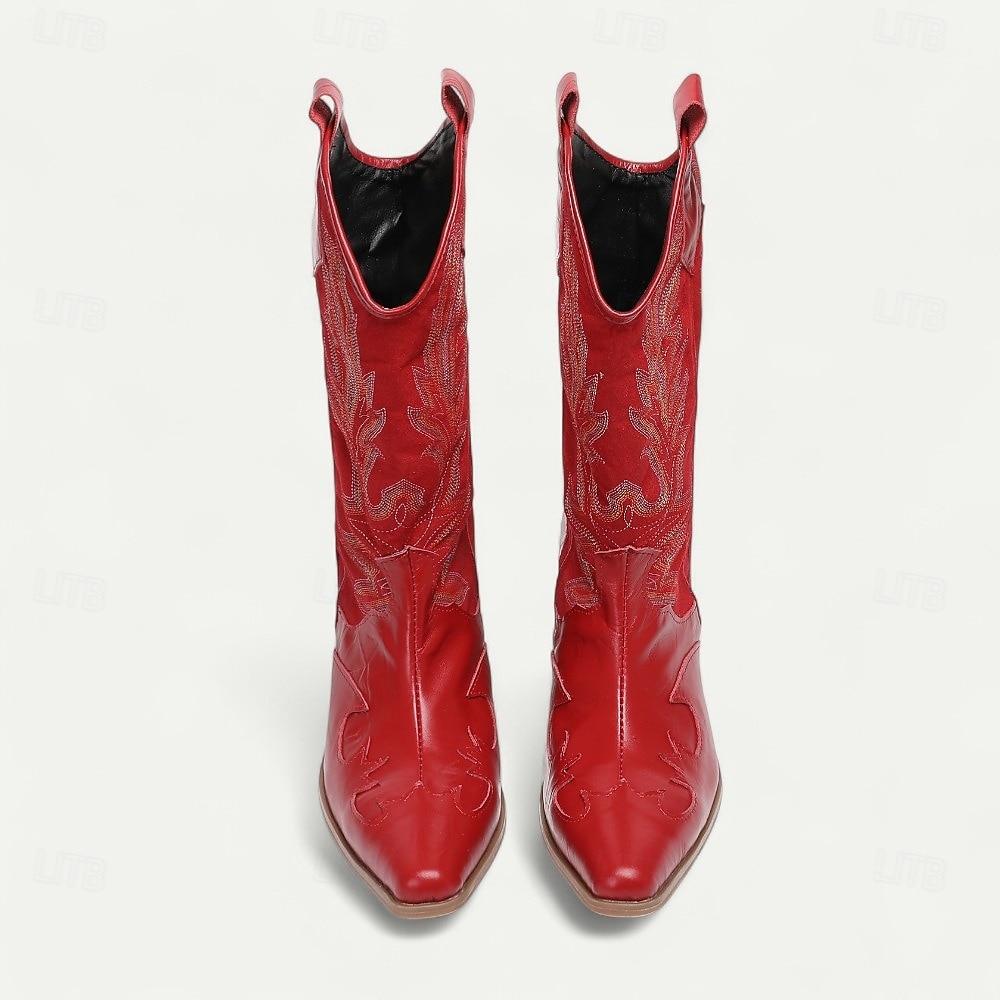stivali da cowboy rossi da uomo in stile western – stivali da cowboy in pelle ricamati per concerti country, rodei e street style all'avanguardia del 2025 a AU $286.99 –P6