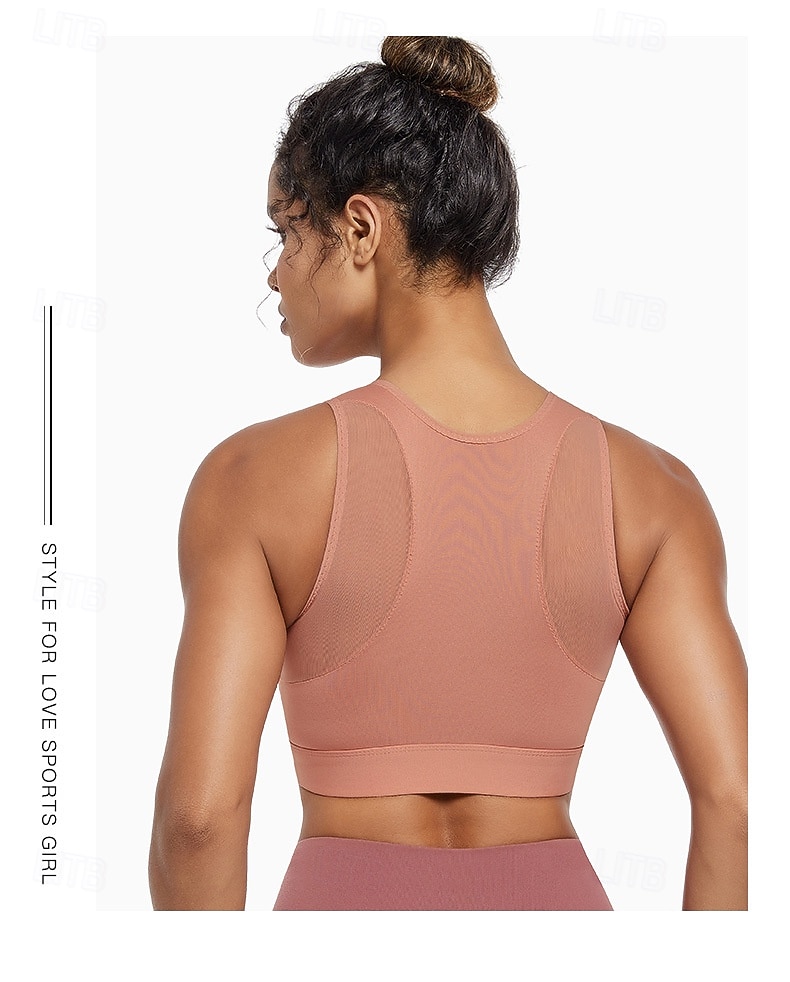 Mulheres Sutiã Esportivo Top de ioga Tops de treino Decote redondo Liberdade Ultra Stretch Respirável Zíper Frontal Sem Manga Esportes Côr Sólida Blusas Para Treino de Ginástica Caminhada Corrida de 2026 por $10.49 –P5