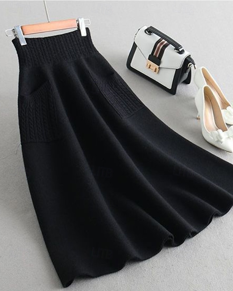 Femmes Jupe Occasionnel Maxi Taille Basse Jupes Uni Avec Poches Micro-Élastique Vacances Sortir Chameau Noir Automne Polyester de 2025 ? $20.99 –P13