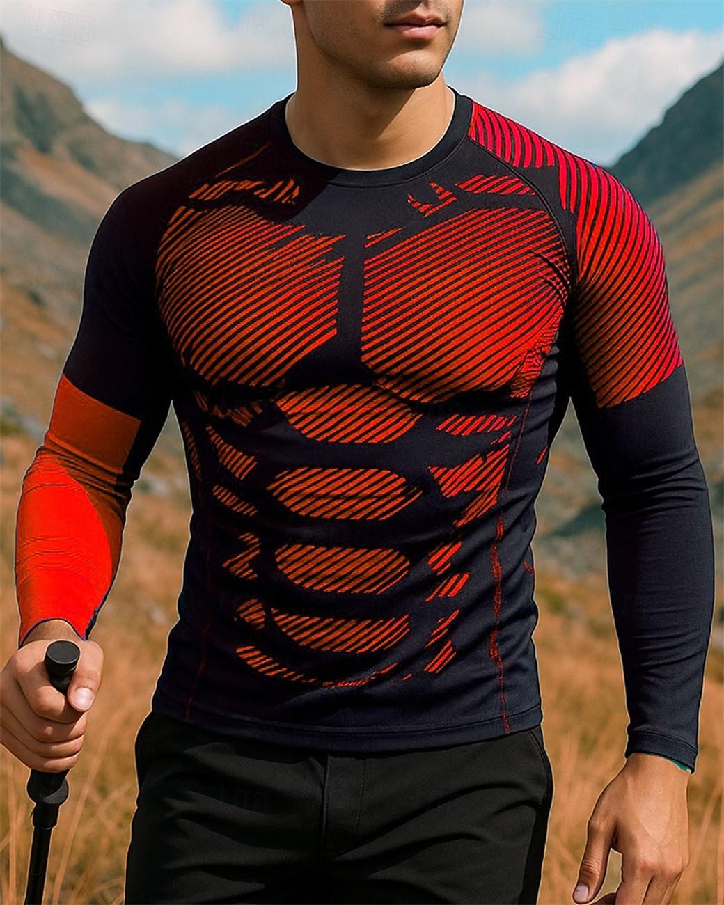 Herr Löpartopp T-shirts till vandring Vandringssweatshirt Långärmad Rund hals T-shirt Överdelar Utomhus Snabb tork Lättvikt Elastisk Andningsfunktion Pullover Polyester Kamouflage Svart Röd Marinblå 2025 - $12.79 –P7