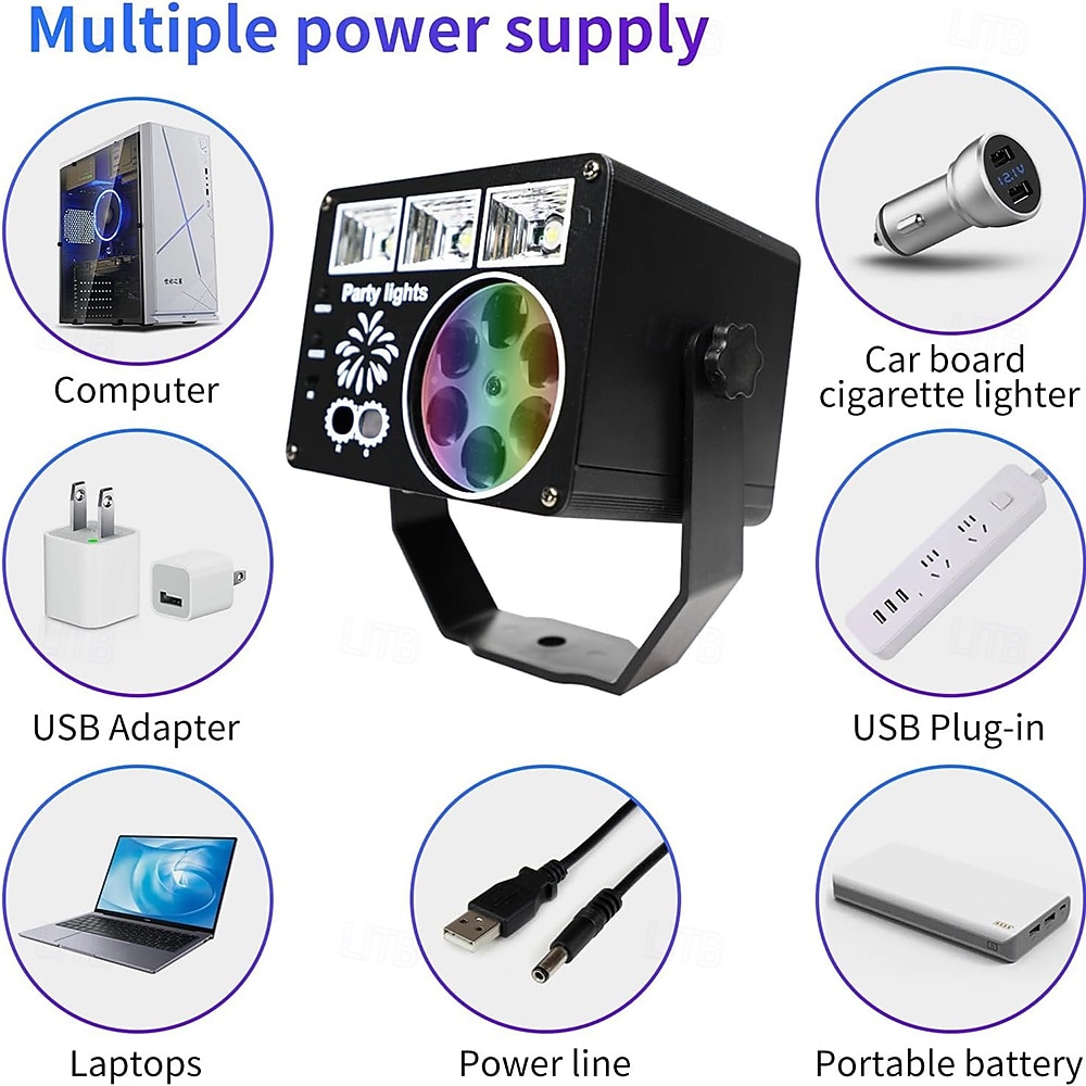 Feestverlichting met led-patroonprojectie 3-in-1 geluidsgeactiveerde dj-verlichting RGB-projector met afstandsbediening voor karaoke thuis, verjaardag, bruiloft, dansvloerdecoratie 2025 - $95.99 –P5