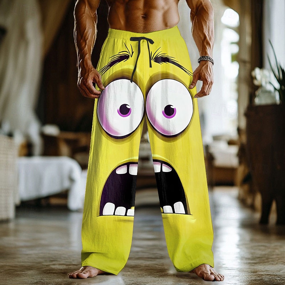 Homme Dessin Animé 3D Visage Souriant Pantalons Pantalon décontracté Pantalons Amples Taille Moyenne Drôle Maison Extérieur Vacances Taille élastique avec cordon de serrage Pantalon en lin avec poches de 2026 ? $27.99 –P3