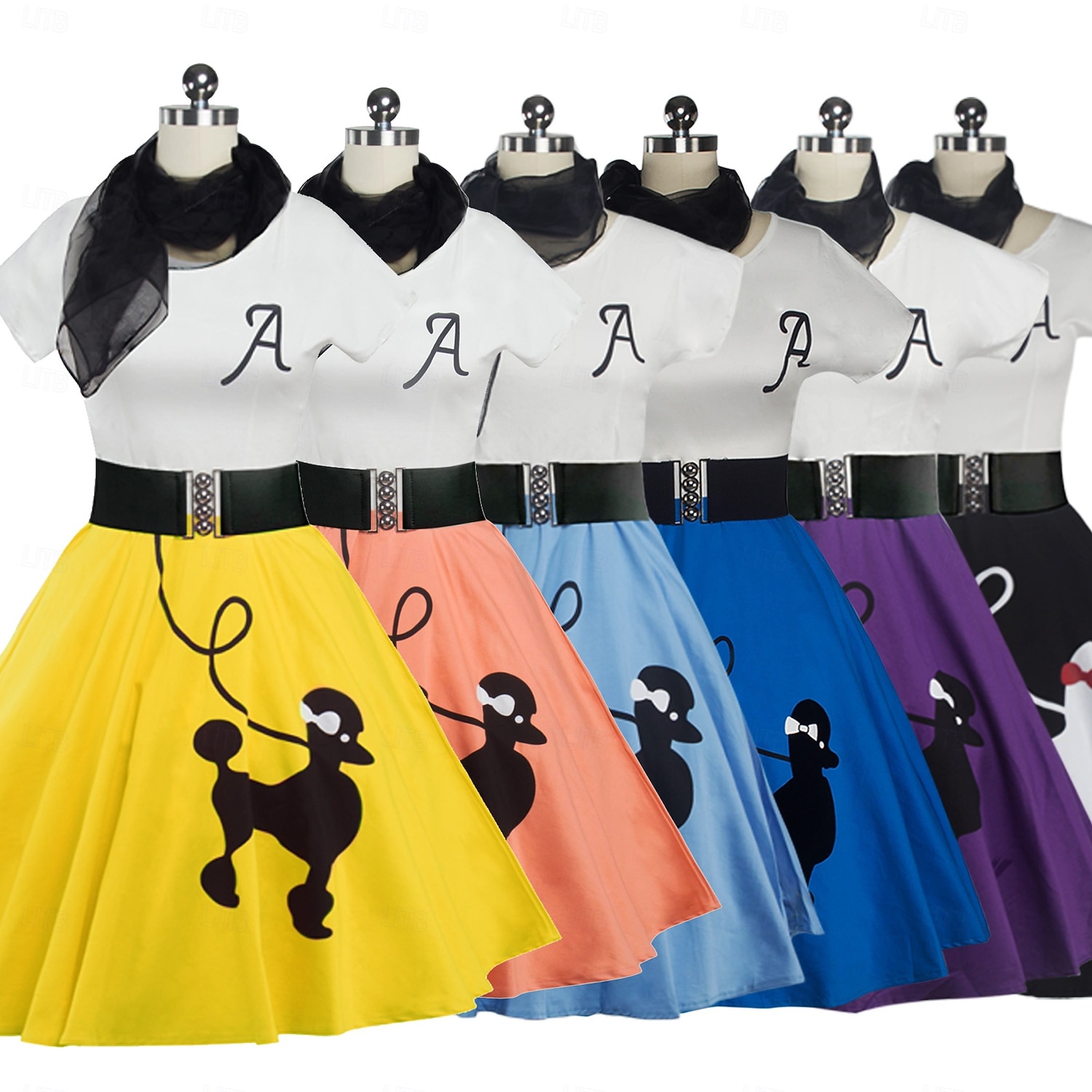 Retro / vintage Femtiotal Grease-kläder Klänningar Kläder Pudelkjolar Tryck Maskeradkläder Dam Karnival Maskerad Prestanda Fest Vuxna Klänning Skärp Halsduk 2025 - $40.99 –P2