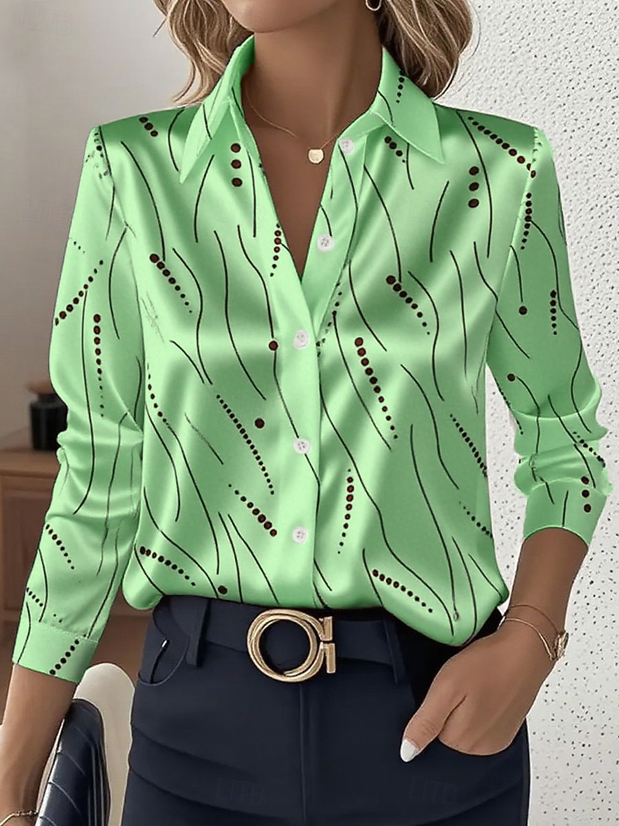 Dame Skjorte Arbeidsskjorter Grafisk Geometrisk Elegant Stilfull Fritid Langermet Skjortekrage Vanlige topper Arbeid Festkveldsklær Daglig Glimmer Hvit Rosa Blå Oransje Grønn Vår, Høst, Vinter, Sommer 2025 - $35.99 –P5
