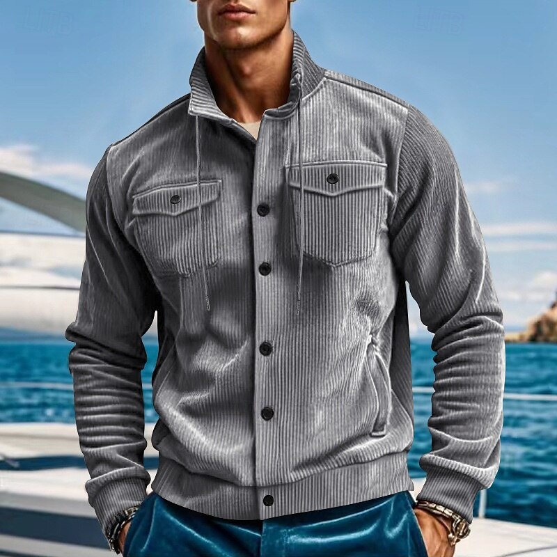 Homens jaqueta leve Jaqueta de Veludo Jaqueta Carga Jaqueta casual Férias Diário Respirável Bolsos Primavera Outono Tecido Moda Clássico Colarinho Chinês Padrão Adamascado Preto Verde Escuro Marron de 2025 por $32.99 –P19