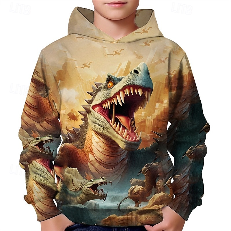 Pojkar 3D Dinosaurie Huvtröja Långärmad Vår Höst Mode Streetwear Barn 4-12 år Huva Utomhus Ledigt Dagligen Normal 2025 - $18.99 –P1