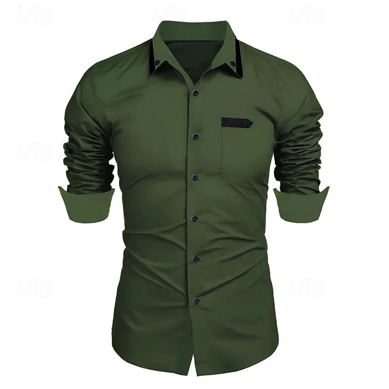 Herren Hemd Kleidhemd Einfach Formell Hochzeit Schwarz Weiß Wein Marineblau Langarm Umlegekragen Sommer Frühling Bekleidung 2025 - $23.99 –P8