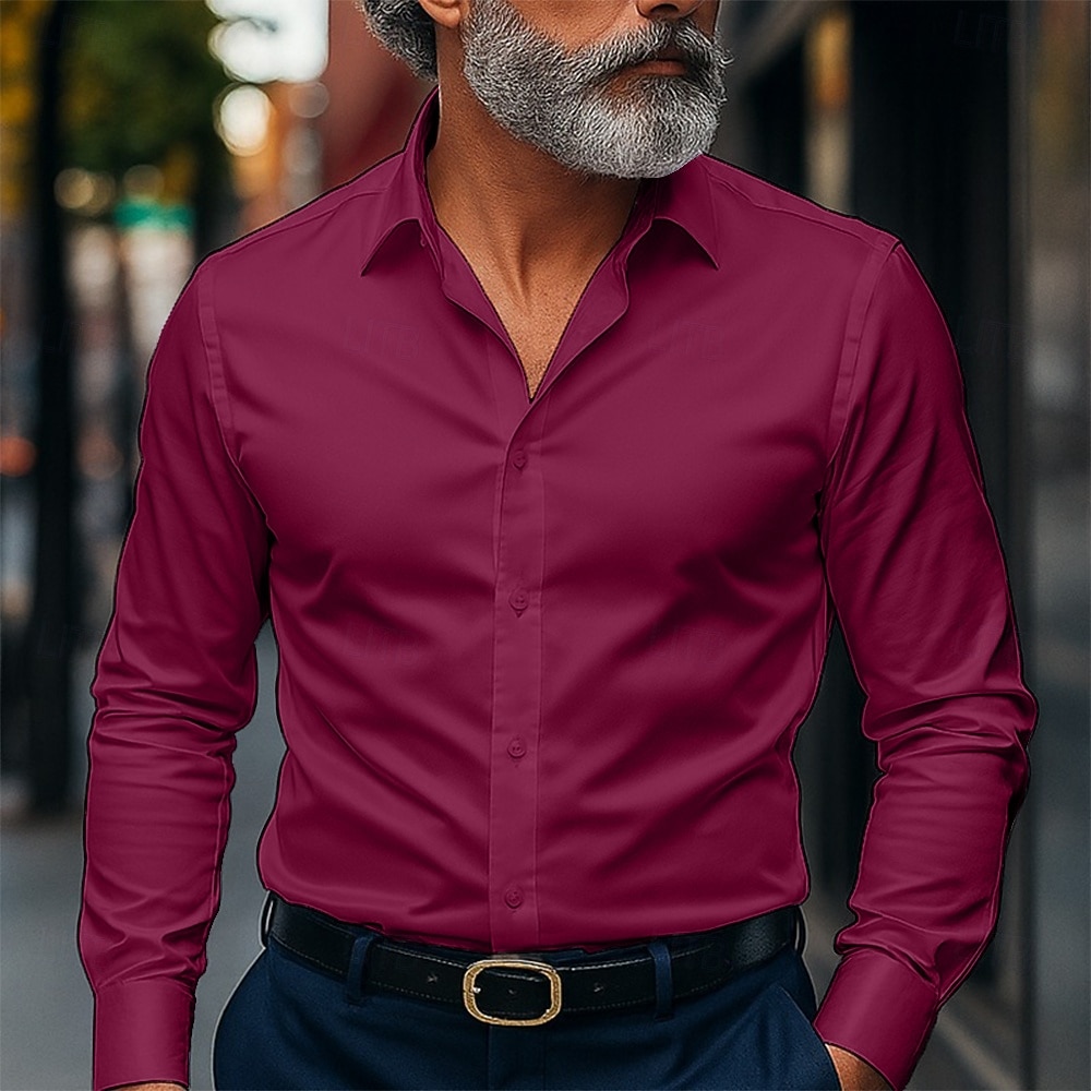 Per uomo Camicia Camicia elegante Camicia non stiro Camicia con Bottoni Camicia con colletto da club Semplice Matrimonio Streetwear Nero Bianco Rosa Vino Manica Lunga Collo ripiegato Estate Primavera del 2026 a $22.99 –P7