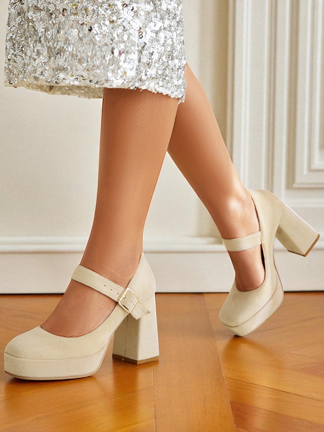 Women's Blue Suede Mary Jane Block Heel Pumps – Platform Round Toe Buckle Strap 1950s Vintage Party Shoes for Weddings, Cocktail, and Evening Outfits 2025 - $54.99 –P6