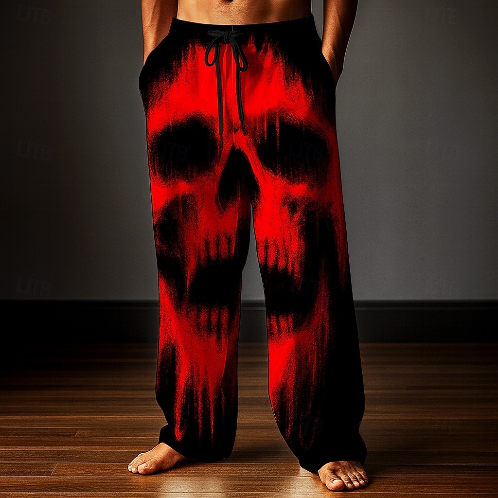Costumi da uomo teschio pantaloni pantaloni baggy pantaloni casual vita media stile gotico scuro vacanza vita con cordoncino elastico pantaloni simili al lino con tasche estate primavera autunno 3D del 2026 a $28.99 –P1