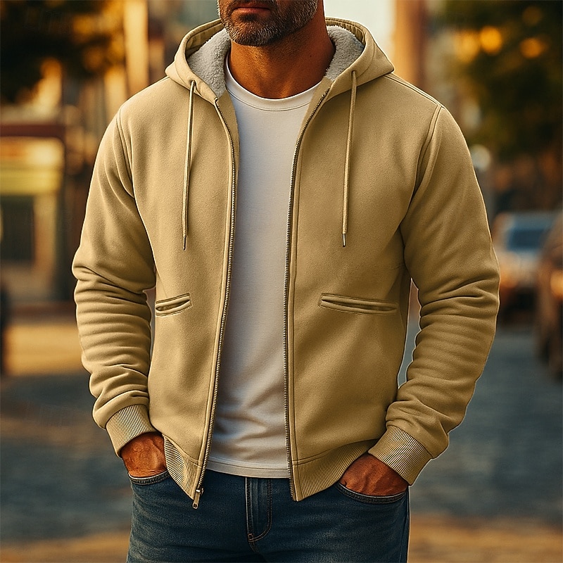 Per uomo Felpa con cappuccio Felpa con cappuccio a zip intera Felpa con cappuccio in pile Felpa con cappuccio foderata in pile Giallo Verde militare Cachi Grigio scuro Con Cappuccio Semplice Patchwork del 2025 a $39.99 –P4