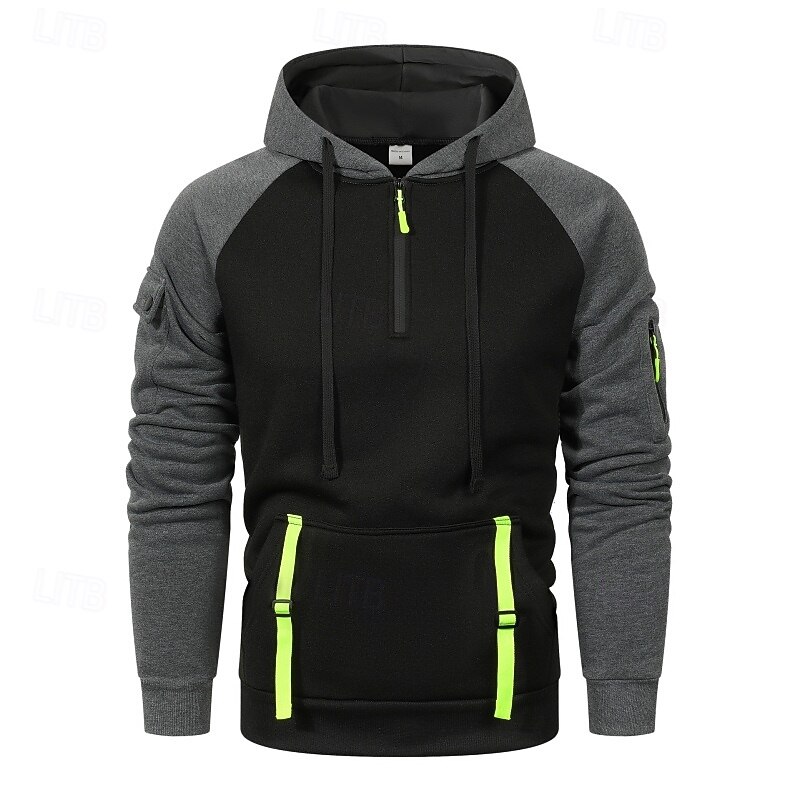 Homens Moletom Quarter Zipper Hoodie Moletom de lã Moletom Tático Preto Cáqui Cinzento Escuro Com Capuz Tecido Patchwork Zíper Bloco de cor Desportos e Ar livre Casual Diário Roupa de rua Legal Roupa de 2025 por $23.99 –P3