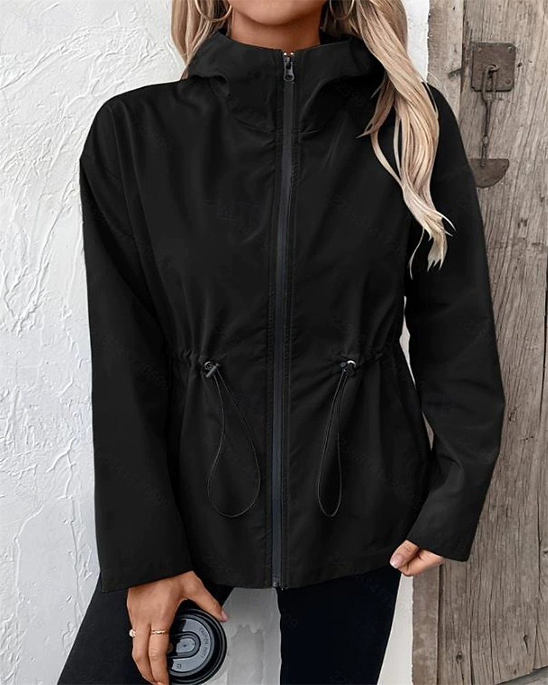 Mulheres Jaqueta casual Jaquetas de chuva impermeáveis Capas de chuva Prova-de-Água A Prova de Vento Zíper Bolsos Moda Ao ar livre Tecido Para Noite Final de semana Zíper Padrão Com Capuz Normal de 2025 por $29.99 –P6