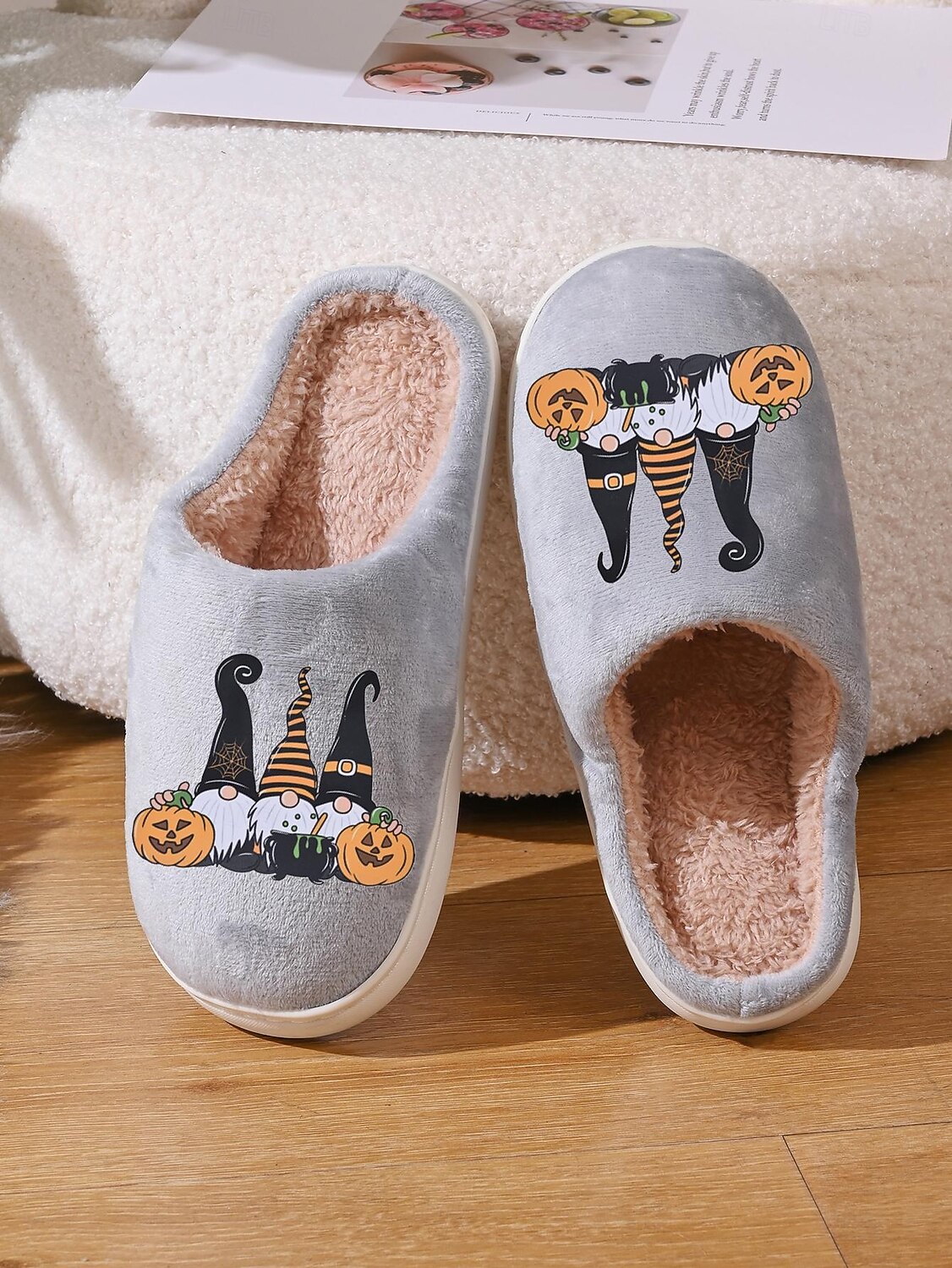 Pantufas femininas de gnomo para Halloween com forro de pelúcia - chinelos confortáveis para casa com estampa de abóbora e chapéu de bruxa para o outono, casais e presentes de Natal de 2025 por $14.99 –P6