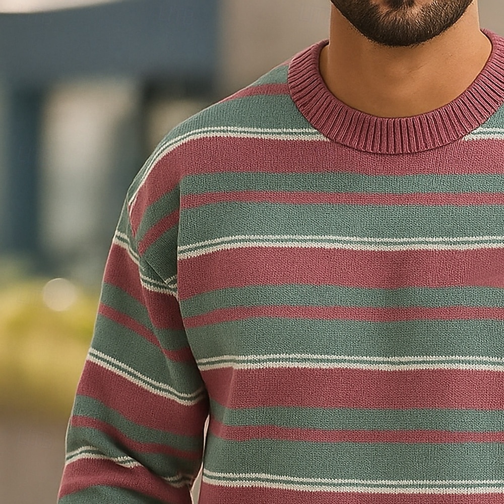 Miesten Vaakasuuntaiset nauhat Neulepusero Knitwear Pyöreäkauluksinen Vapaa-aika Loma Koti Katu 3D-tulostus Neulominen Pidä Lämmin Pitkähihainen Kevät Syksy Talvi Rubiini Sininen Apila 2025 - $32.99 –P4