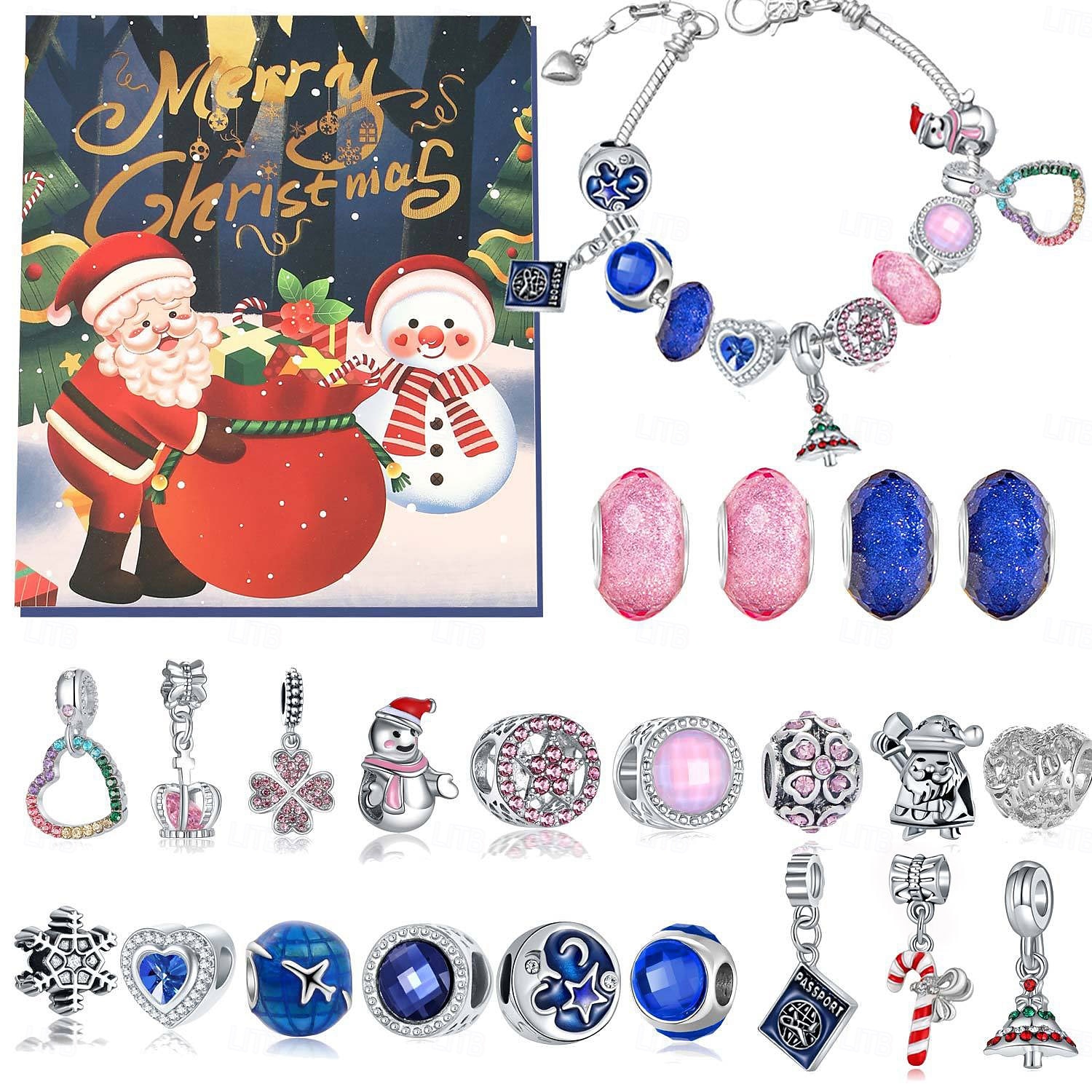 Christmas Advent Calendar Bracelets 2025 for Girls, 24 Days DIY Jewelry Making Kit with 22 Charm Beads and 2 Adjustable Bracelets, Xmas Countdown Gift for Kids Teens Women 2025 - $21.99 –P2