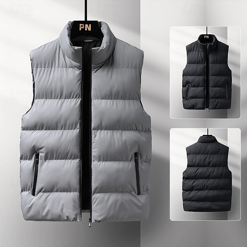 Herren Steppweste Weste Gilet Urlaub Täglich Date Mode Lässig Winter Tasche Polyester Warm Bequem Einfarbig Reisverschluss Stehkragen Normale Passform Schwarz Rote Blau Grau Weste 2025 - $19.49 –P1