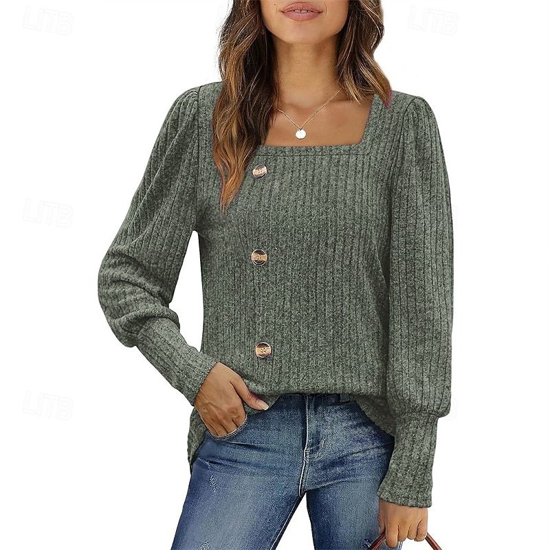 Femmes Chemisier texturé T-shirt Uni Mode Moderne manche longue Col carré Hauts Réguliers Quotidien Sortir Boutons Bordeaux Noir Rouge Marron clair Bleu Printemps Automne de 2025 ? $21.99 –P18