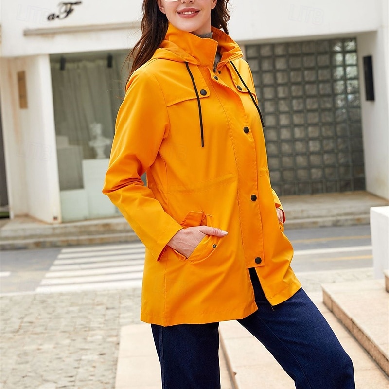 Mulheres Jaqueta casual Jaquetas de chuva impermeáveis Capas de chuva Prova-de-Água A Prova de Vento Zíper Bolsos Moda Ao ar livre Tecido Para Noite Final de semana Zíper Padrão Com Capuz Normal de 2025 por $34.99 –P4