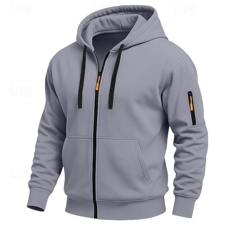 Herr Huvtröja Huvtröja med dragkedja Huvtröja i fleece Taktisk hoodie Svart Marinblå Kaki Ljusgrå Mörkgrå Huva Slät Dragkedja Ficka Ledigt Dagligen Sport & Utomhus Polyester Streetwear Häftig 2026 - kr.249 –P7