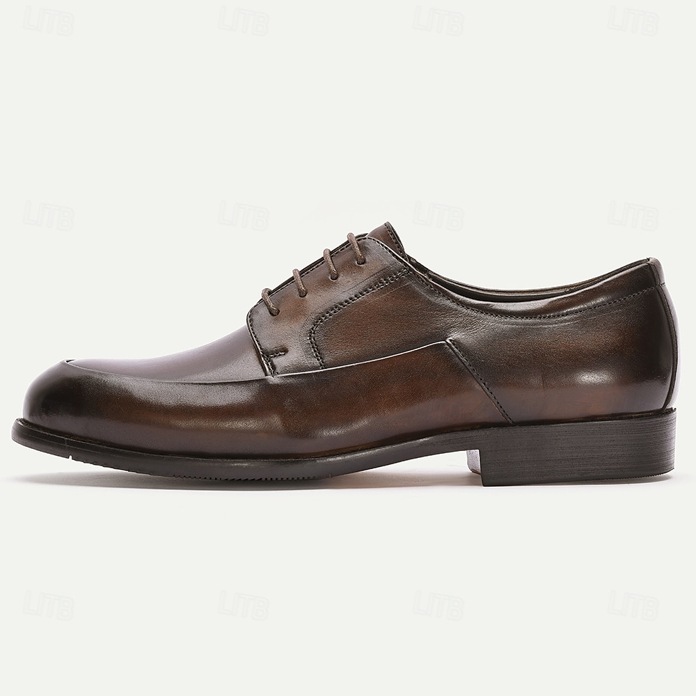 Herrbruna oxfordskor med slät tå – polerade läderskor med snörning för kontor, affärsmöten och dagligt arbete 2025 - $109.99 –P3