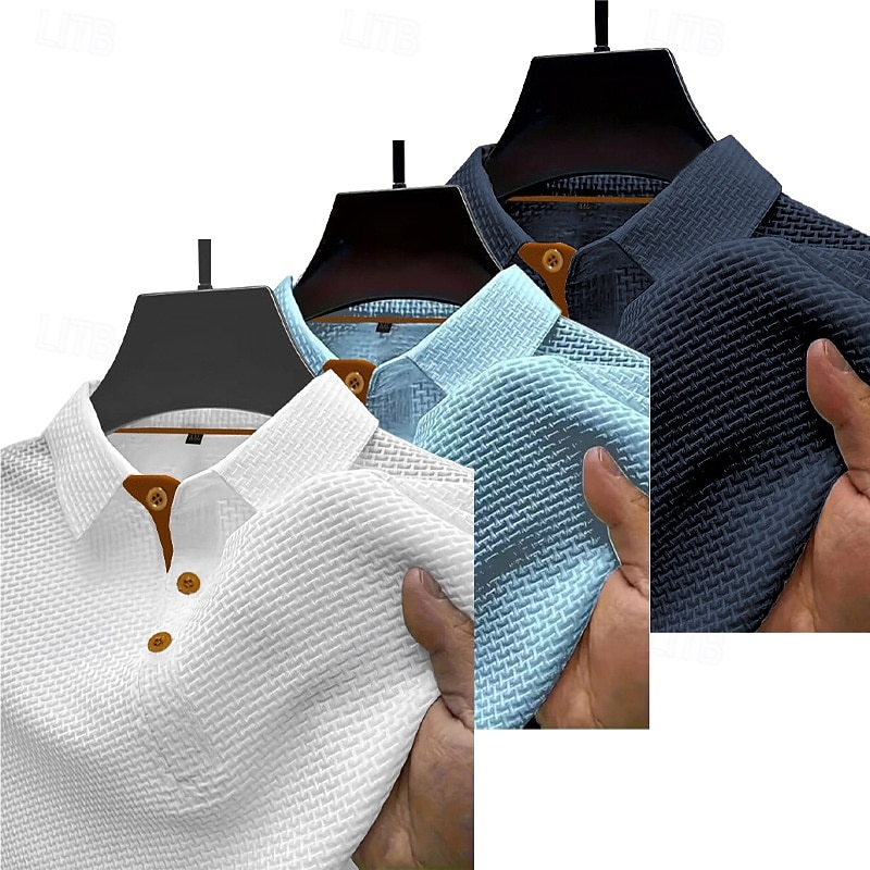 Πολλαπλές συσκευασίες 3 τεμ Ανδρικά Πέτο Κοντομάνικο Λευκό / Μαύρο / Μπλε Button Up Polos Πουκάμισο γκολφ Μπλουζάκια Golf Polos Ζακάρ Σκέτο Διακοπές Καθημερινά Ρούχα Πολυεστέρας Καλοκαίρι 2026 - $48.99 –P4