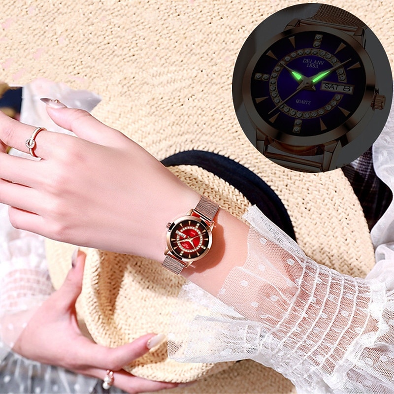 The New Ladies' Alloy Mesh Strap Fashion Watch With Ipx7 Water Resistance Dual Calendar Luminous Casual Quartz Watch Light Luxury And Versatile Elegant Ladies' Wristwatch 2025 - $16.99 –P11