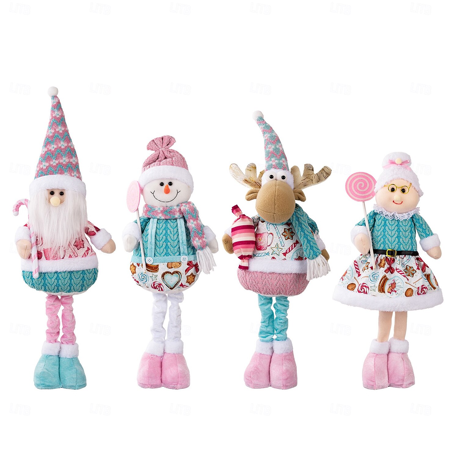 2025年 クリスマスのピンクの伸縮式サンタと雪だるまの置物、高さ調節可能なクリスマスオーナメント、テーブル、棚、窓のディスプレイ、ホリデーデコレーション  コレクション – $19.99 –P5