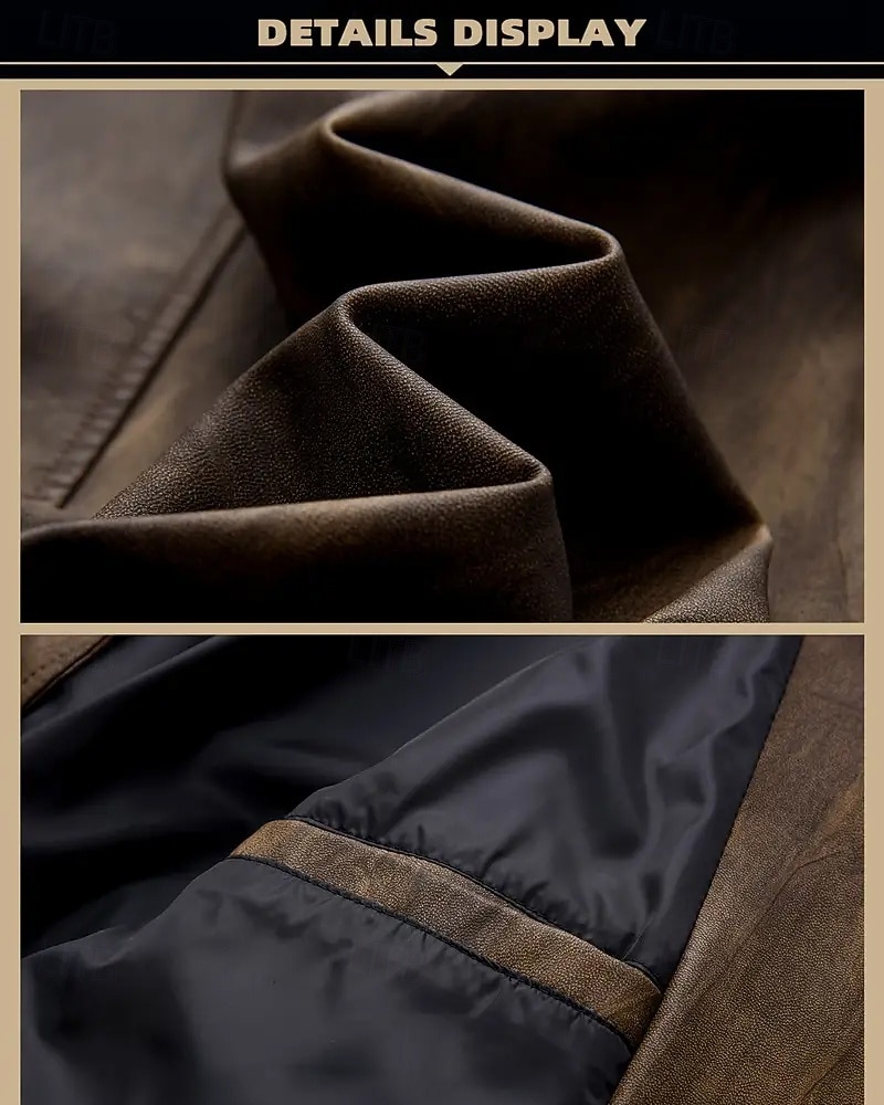 Herr Imitationsläderjacka Blazer i konstläder Bikerjacka Semester Dagligen Vindtät Håller värmen Ficka Vår Höst Slät Mode Klassisk Kavajslag Normal Imitationsläder Svart Kaffe Jacka 2025 - $55.99 –P7