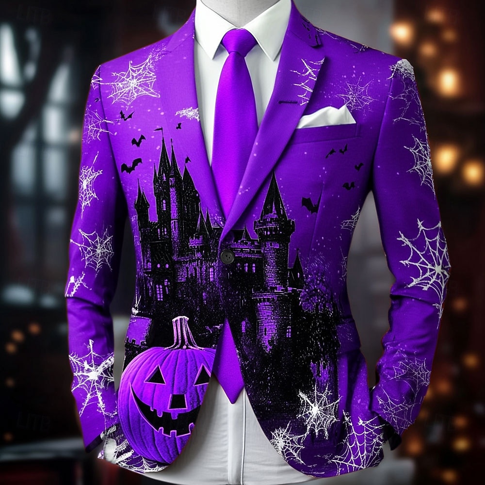 Halloween Ανδρικά Κολοκύθα Κάστρο Μπουφάν μπλέιζερ Άνετο Καθημερινό Σκούρο Βραδινό Ρούχα για Πάρτυ Καθημερινά Φεστιβάλ 3D εκτύπωση Κουμπιά Πολλαπλή τσέπη Άνοιξη Φθινόπωρο & Χειμώνας Εγκοπή Μακρυμάνικο 2025 - $73.99 –P2