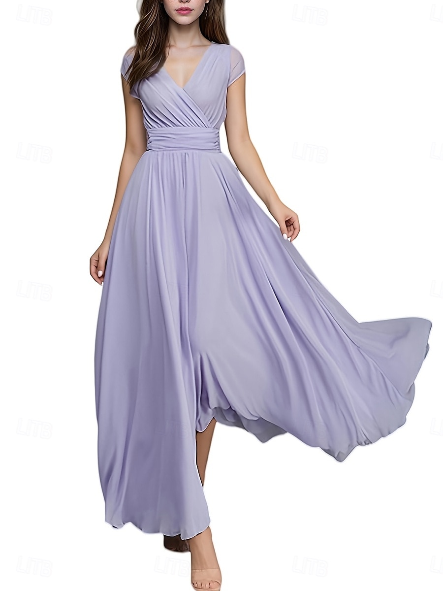 Women's Maxi long Dress Boho Wedding Guest Dress Elegant Stylish Regular Fit Plain Short Sleeve V Neck Black White Yellow Light Green Summer Spring 2025 - $26.99 –P12
