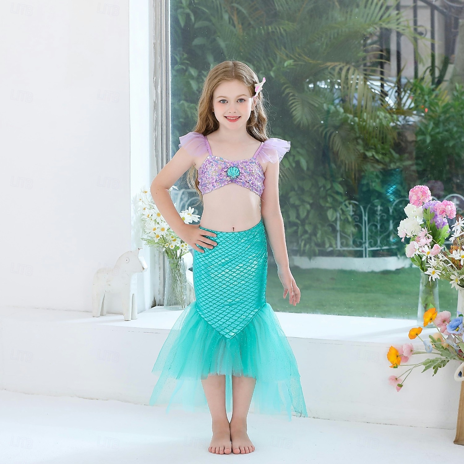 Mädchenkleid Meerjungfrau ärmellos Performance Halloweenkleid Cosplay Kostüm süß Polyester Sommer 4-7 Jahre mehrfarbig blau lila Performance Party Halloween einfache Halloweenkostüme verkleiden 2025 - $39.99 –P13