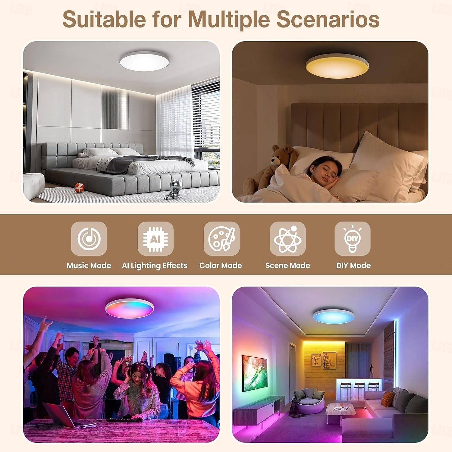 Smart LED Ceiling Light WiFi, RGB Flush Mount Ceiling Light Fixture, 16 Million DIY Colors, Compatible with Alexa Google Home, 2700K-6500K Ceiling Lights for Bedroom Living Room 2025 - $43.99 –P3